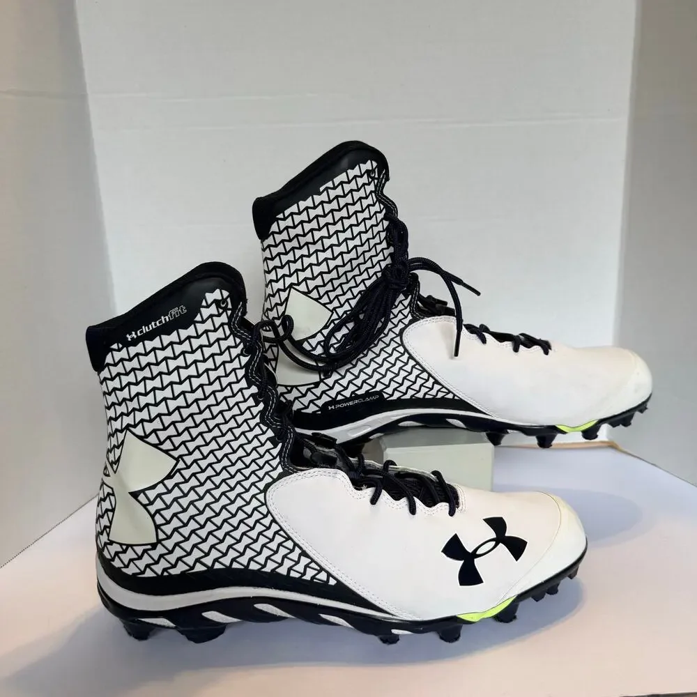 Under Armour ClutchFit High Top Football Cleats White Navy Mens 15 D